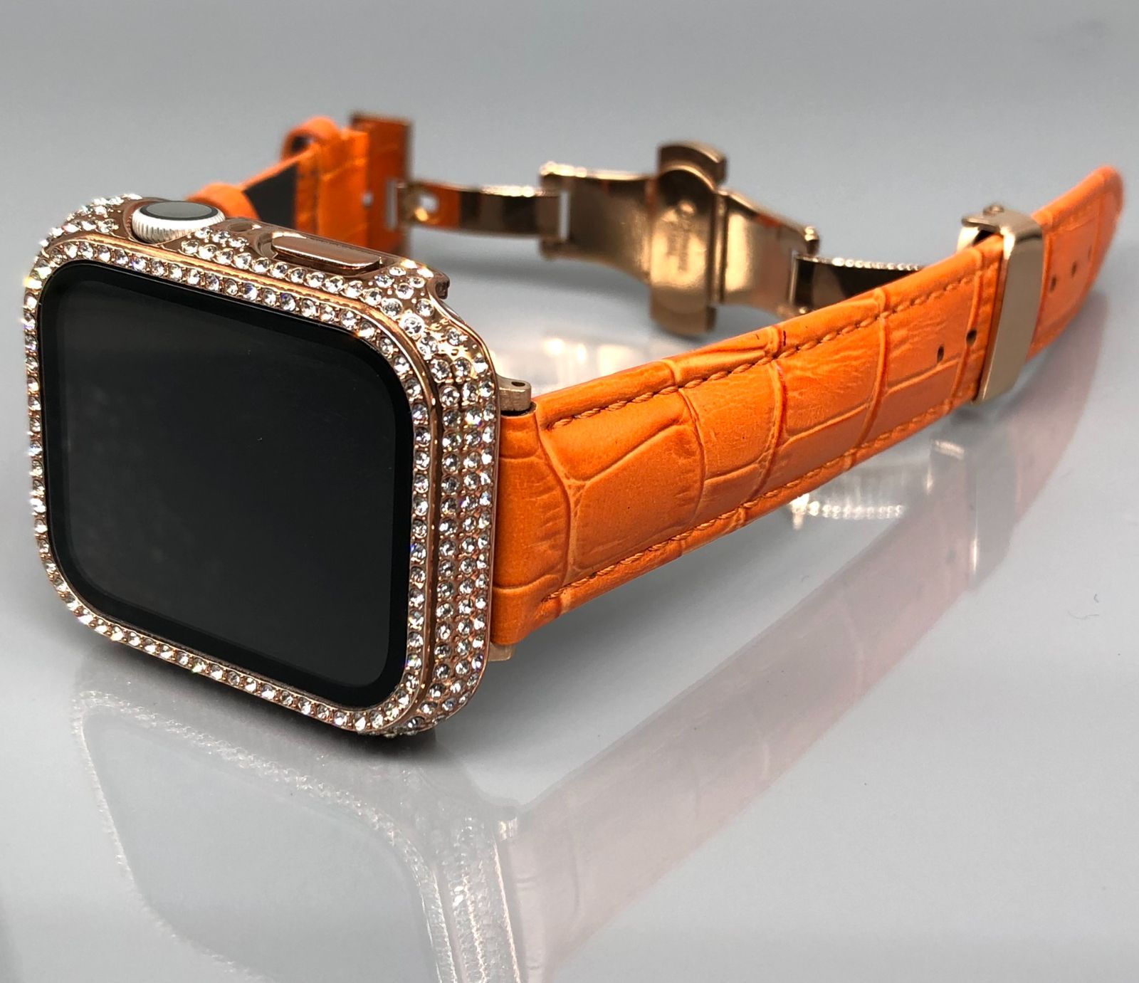 人気新品 GimelZayinセット Pc オレンジ ローズg アップルウォッチバンド 高級レザー 本革ベルト Apple Watch クロコダイル  キラキラ カバー ケース se メンズ レディース 40mm 41mm 44mm 45mm 6463.80円 時計 