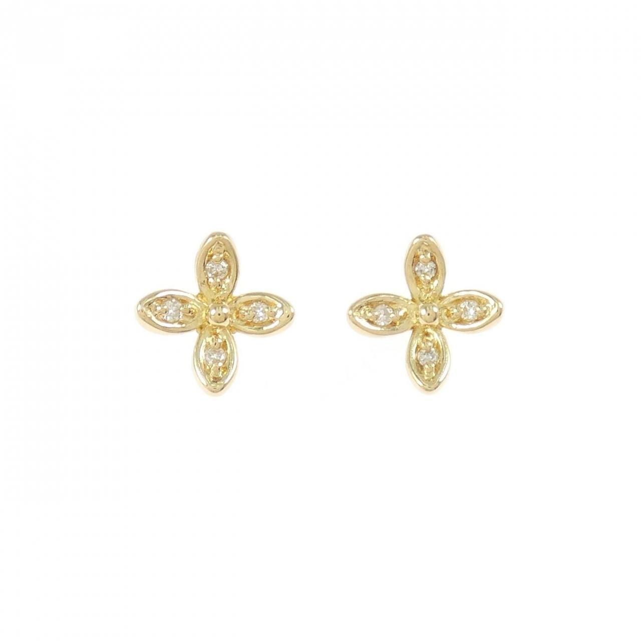 K18YG フラワー ダイヤモンド ピアス 0.04CT