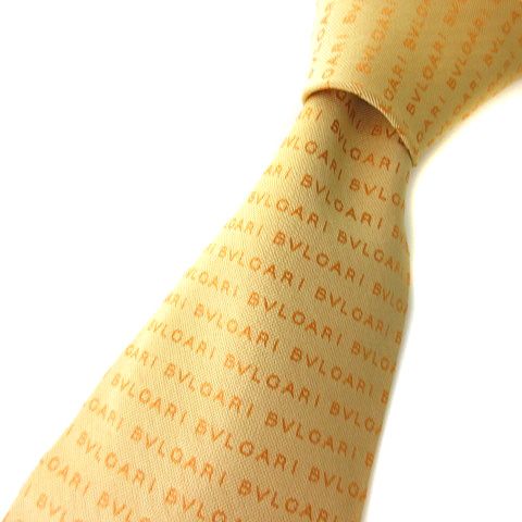 ブルガリ BVLGARI ネクタイ シルク100 総ロゴ イエロー 黄 - メルカリ