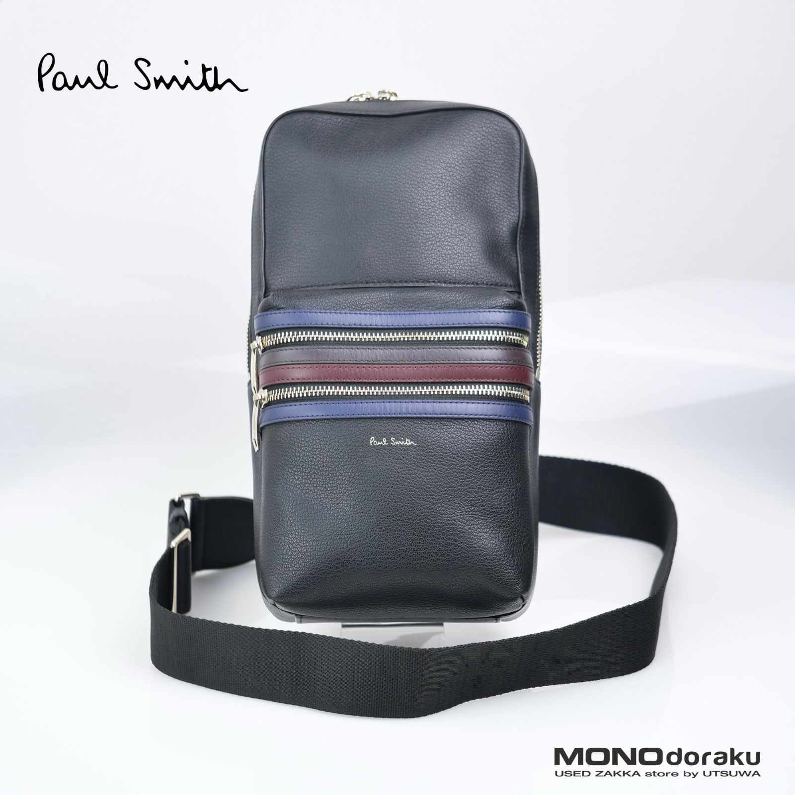 美品 Paul Smith シグネチャージップ ボディバッグ ネイビー