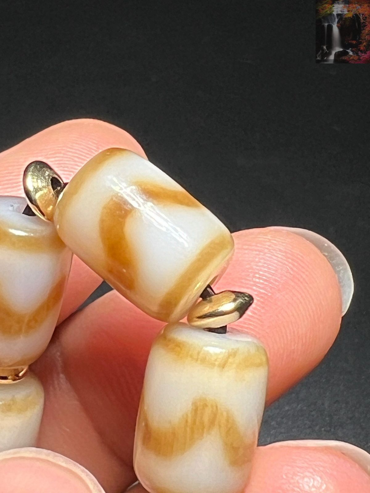 旧家蔵出し 瑪瑙細密彫 自然風化紋 虎牙天珠 根付 手串 裝身