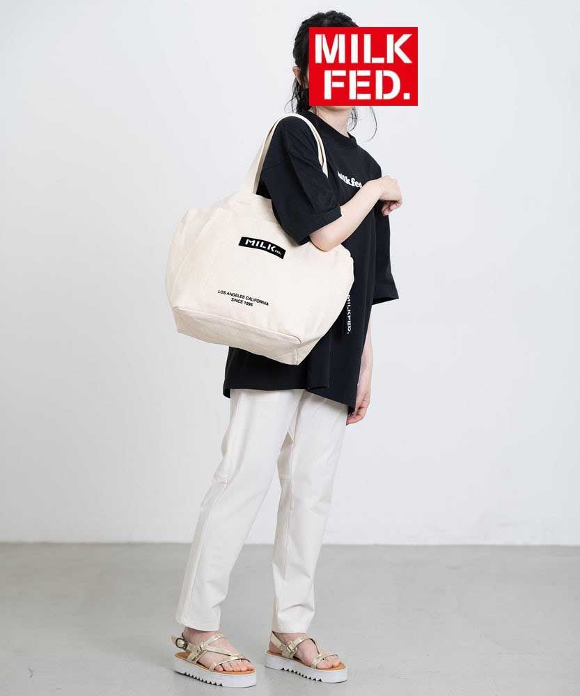 ショルダーバッグ バッグ ミルクフェド トートバッグ ミルクフェド MILKFED BAR UNDER LOGO BIG CANVAS BAG  103201053013 マザーズバッグ 大容量 キャンバス ホワイト 白 レディース a4 通学 通勤 旅行