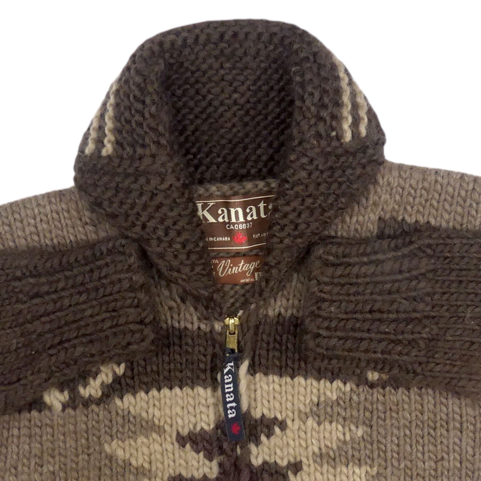 カウチン セーター kanata ニット M カナダ製 カナタ 茶 総柄 50s 