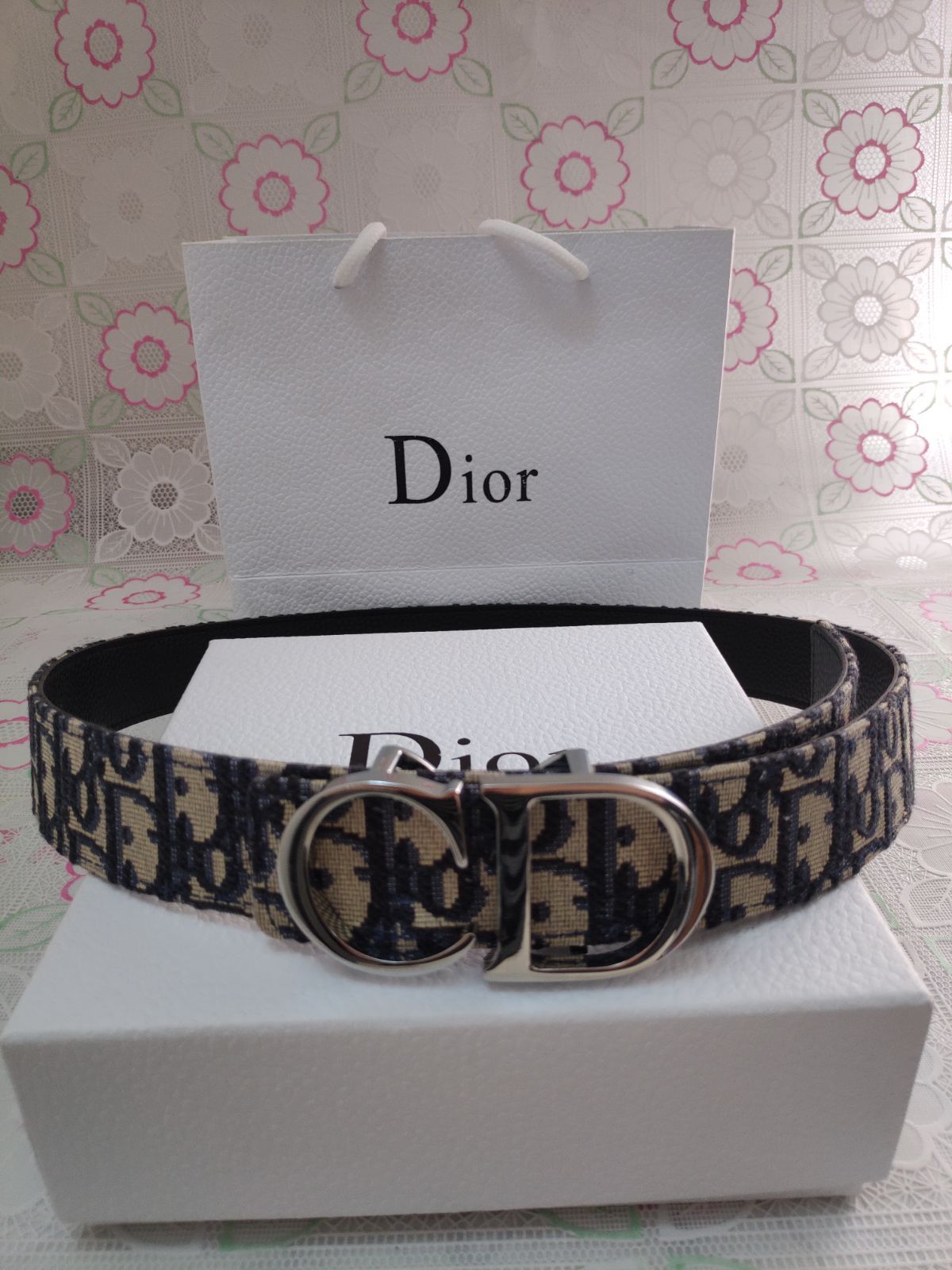Dior クリスチャンディオール ベルト リバーシブル ベルトストラップ CDバックル 銀色金具 男女兼用✜