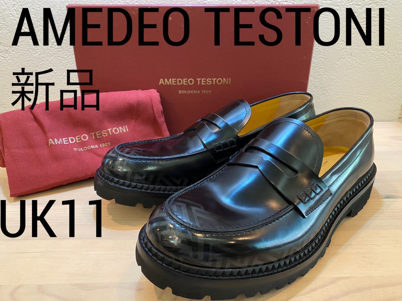 新品 a.testoni ブラッシュドカーフレザー コインローファー 厚底 軽量