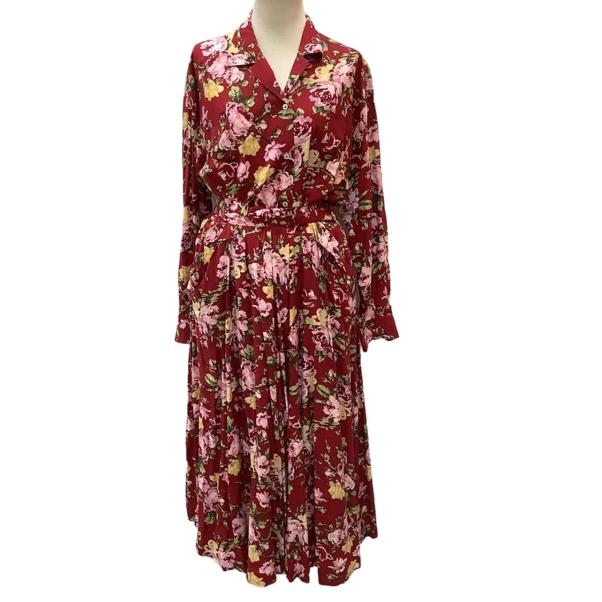 ♪♪INGEBORG インゲボルグ レディース 花柄 セットアップ シャツ スカート レッド
