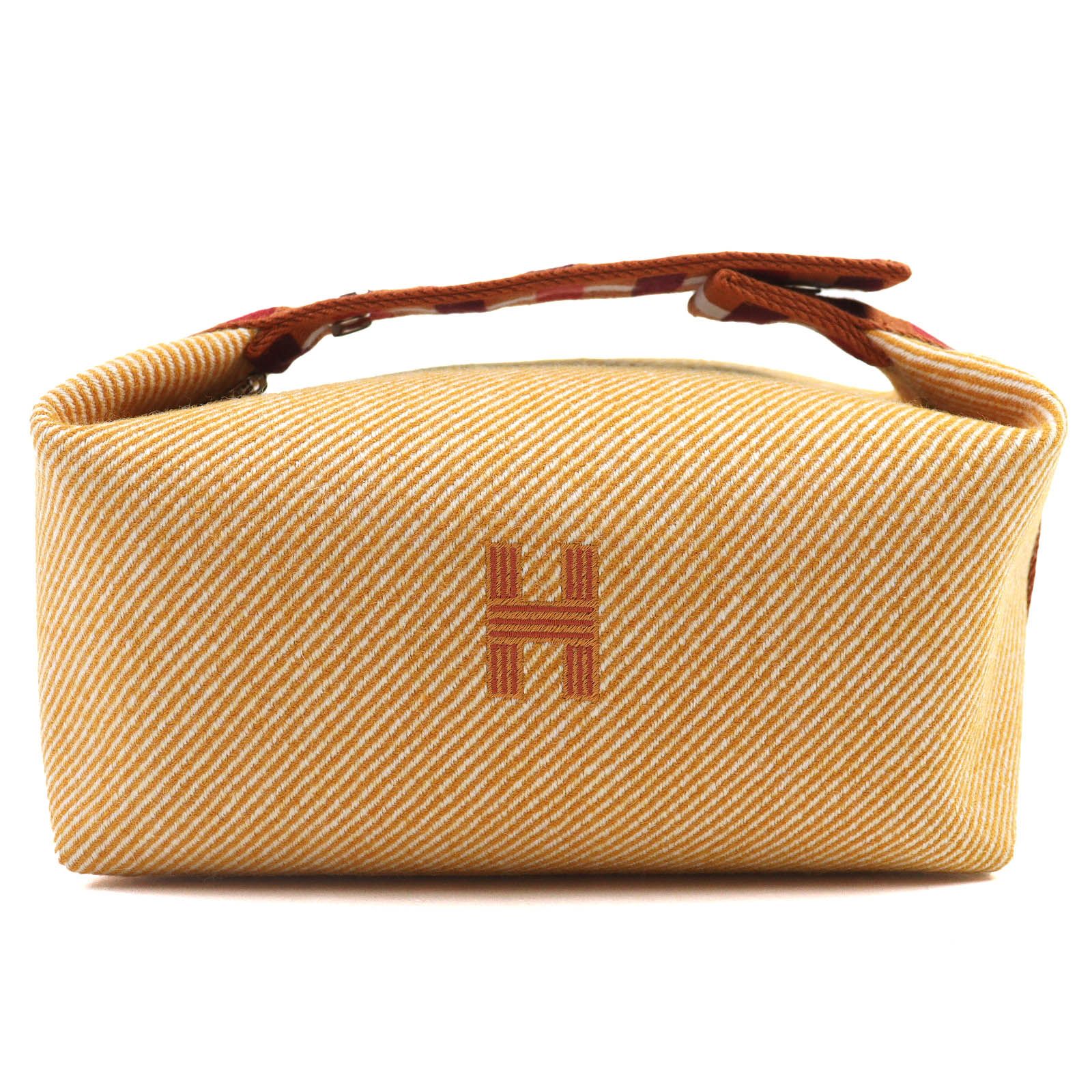 ♥品△HERMES エルメス ブリッド ア ブラック PM オ カレ ウール100％ フォーブ オレンジ シルバー金具 Hロゴ ハンドバック ポーチ フランス製 レディース