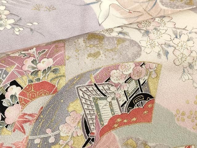 平和屋着物▽江戸小紋 単衣 舞扇文 正絹 逸品 CAAW1251xi