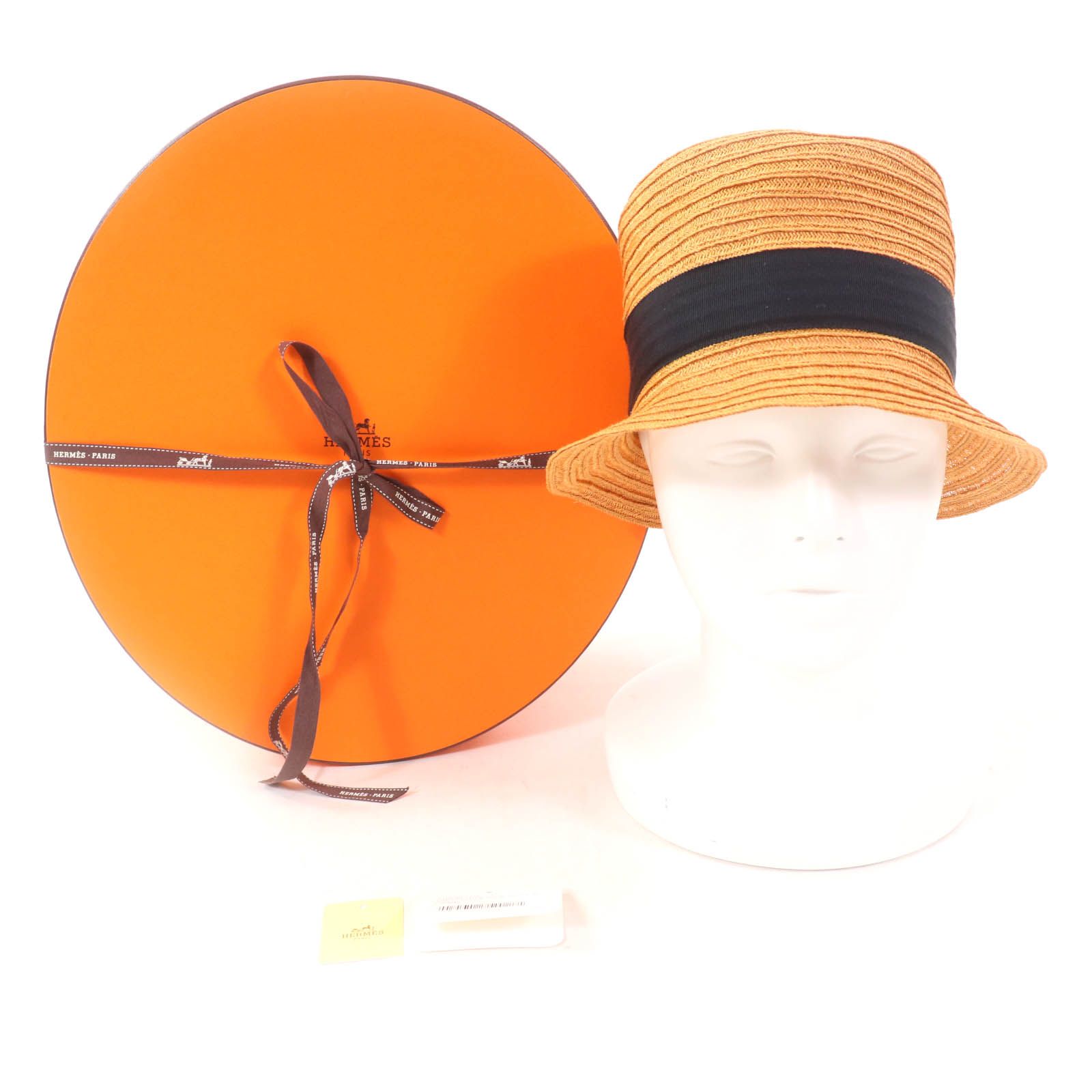 2022 SS HERMESストローハット 極美品☆HERMES エルメス ヘンプ100％ CARAMEL H刺繍入り
