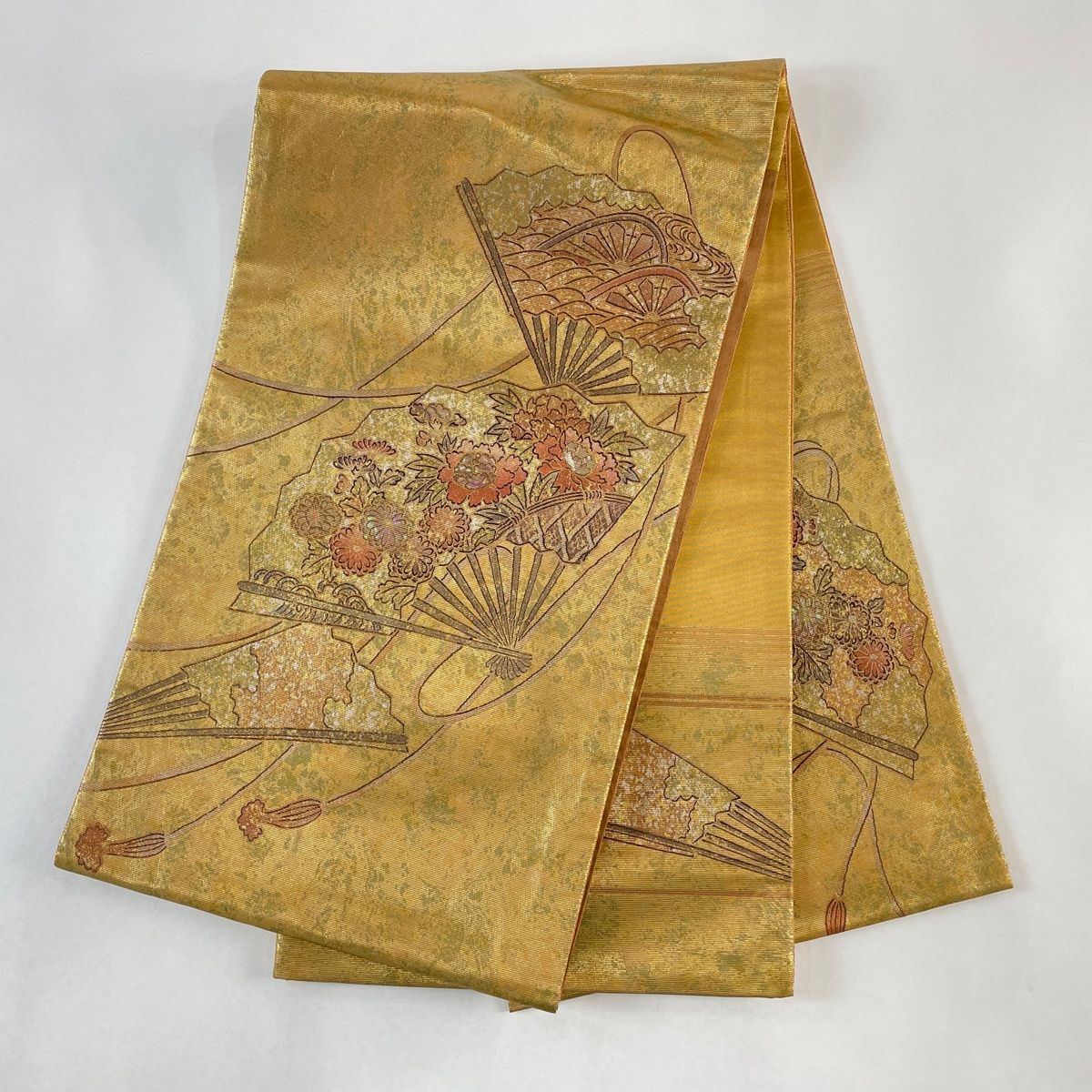 袋帯 美品 秀品 正倉院螺鈿文 花鳥 金糸 箔 金色 六通