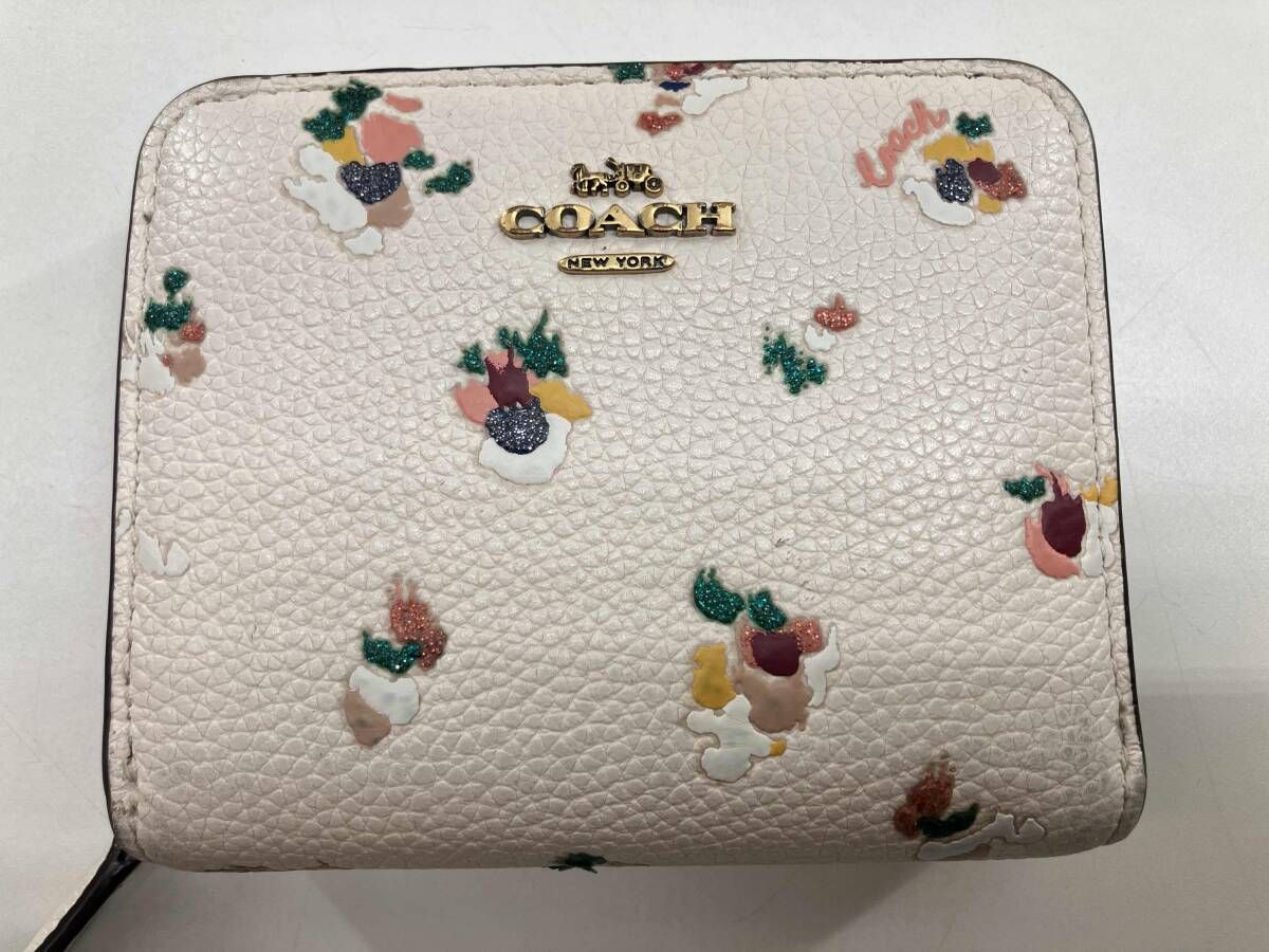 【新品】COACH 花柄 二つ折り財布 アイボリー/バーガンディ コーチ COACH コーチ 財布 COACH アウトレット フラワープリント