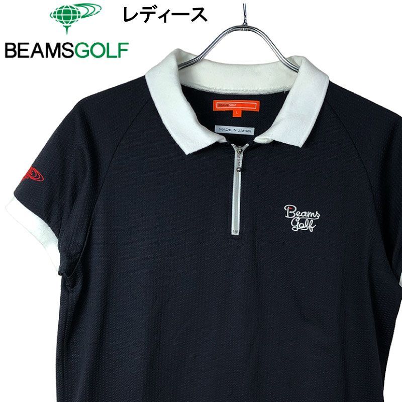 BEAMS GOLF ビームスゴルフ 半袖ポロシャツ ストライプ柄 ネイビー L