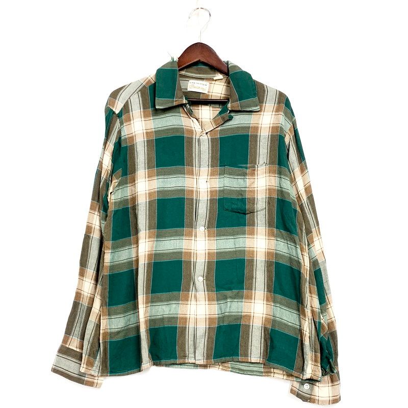 品 VAN HEUSEN LS OPEN COLLAR SHIRT ヴァンヒューゼン オープン シャツ CENTURYタグ 長袖 チェック トップス 146-250505-ay-09-izu