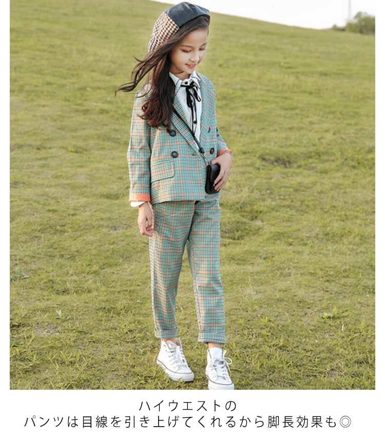 卒業式 女の子 スーツ パンツスーツ チェック柄 フォーマル 子供服 入学式 男の子 セットアップ 子供スーツ キッズ キッズファッション チェック」の人気商品 パンツ 4-5点セット