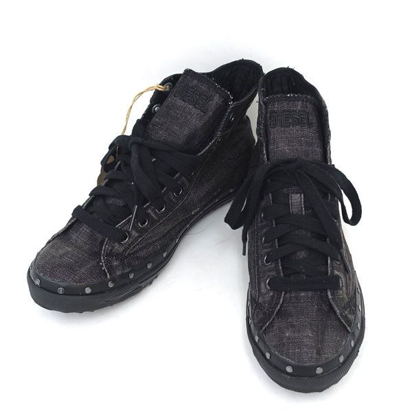 DIESEL ハイカットスニーカー ダメージ加工 スタッズ ブラック 24cm 楽天市場】【中古】DIESEL汚れ加工 ミッドソールスタッズ風