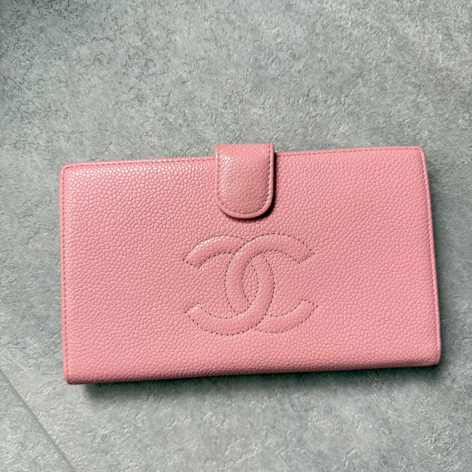 CHANEL シャネル 二つ折り 長財布 キャビアスキン がま口財布 デカココ