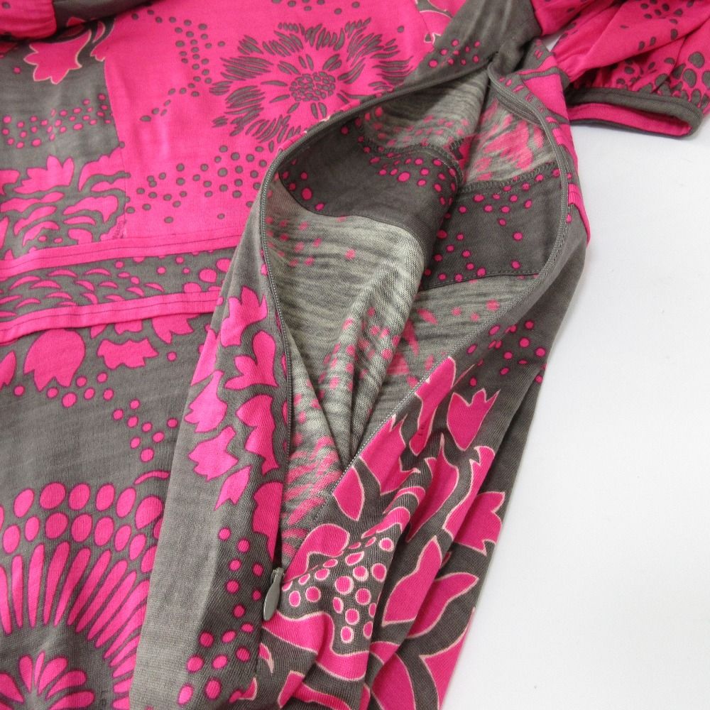 美品 LEONARD レオナール ボタニカルプリント ウール100％ 七分袖 ひざ  