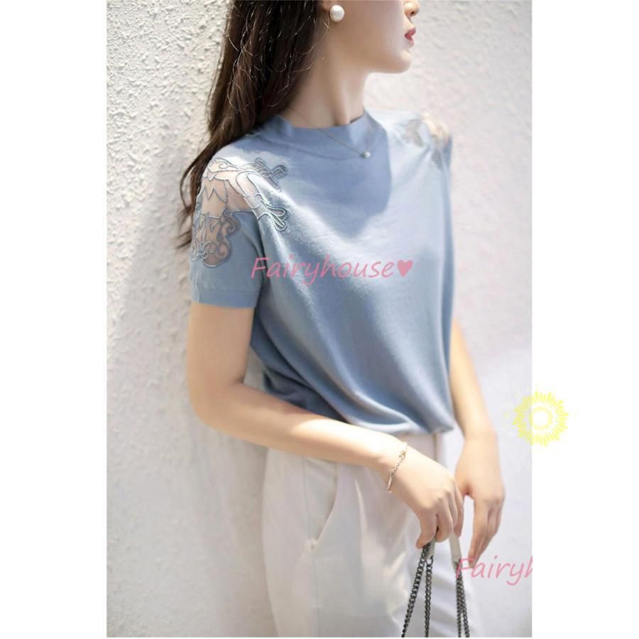 Tシャツ レディース 春夏新作 40代 半袖トップス Tシャツ レースプリント レションTシャツ ショット丈 薄手 ゆったりTブラウス おしゃれ 大人 50代 30代 Tシャツ レディース 春夏新作 40代 半袖トップス レースプリント