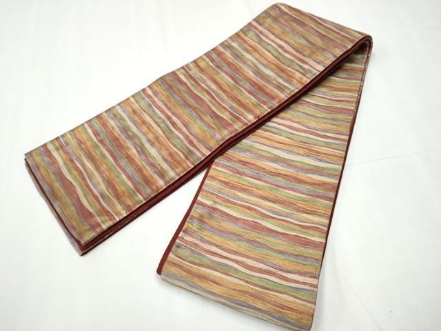 平和屋着物●本場筑前博多織 草木染 手織工房 染匠 小森久 半幅帯 よろけ縞 証紙付き 正絹 CAAY9853hy