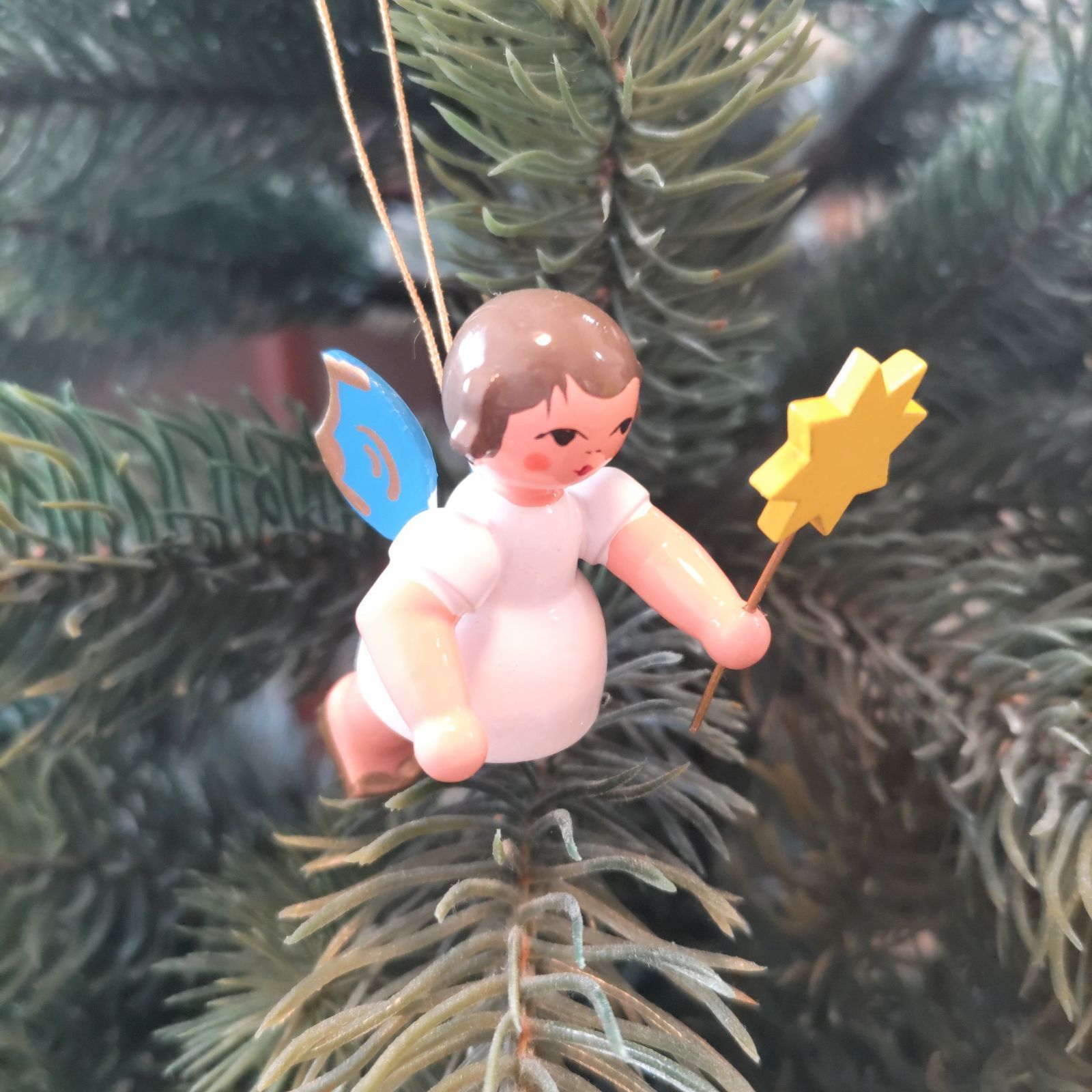星ステッキの天使 オーナメント ドイツ木工芸品 ドイツ雑貨クリスマスツリー飾り