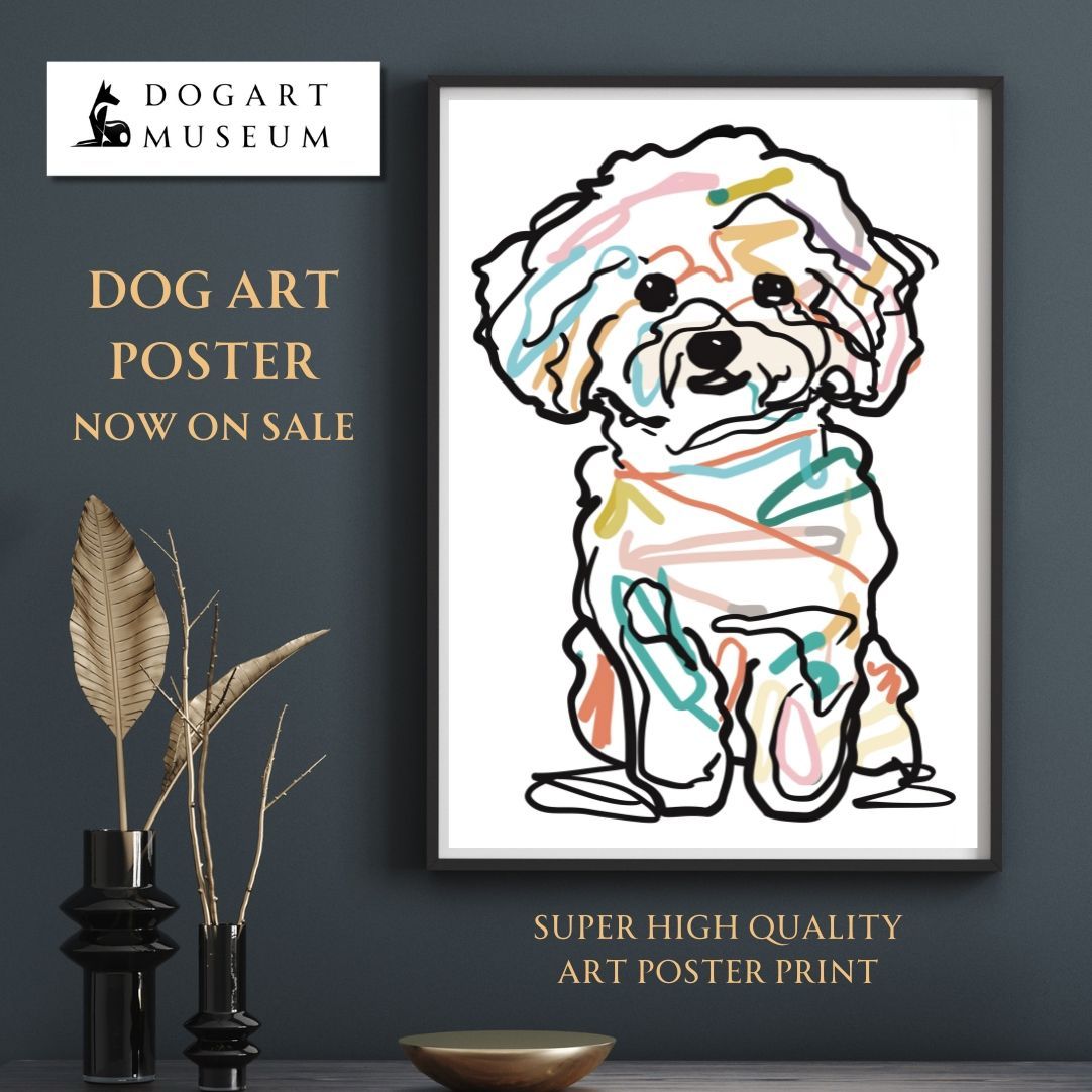 販売 【犬と線 - ビションフリーゼ犬 No.3】ジークレー版画＊名入れOK