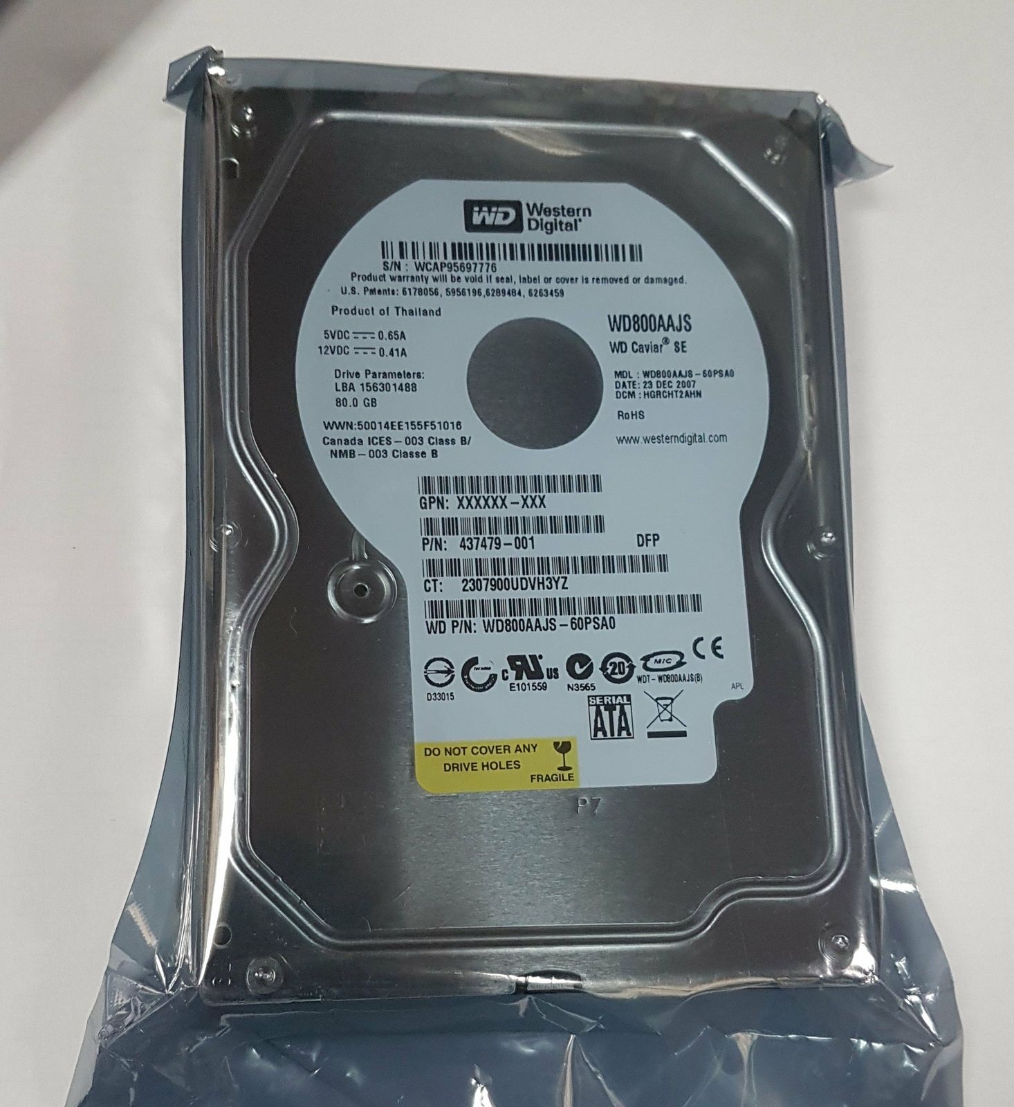 Western Digital Car SE WD800AAJS-60PSA0 80GB SATA Hard Drive- HGRCHT2AHN -