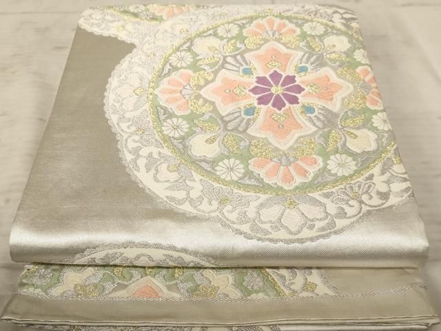 平和屋着物◎六通柄袋帯 唐織 正倉院花文 金銀糸 正絹 逸品