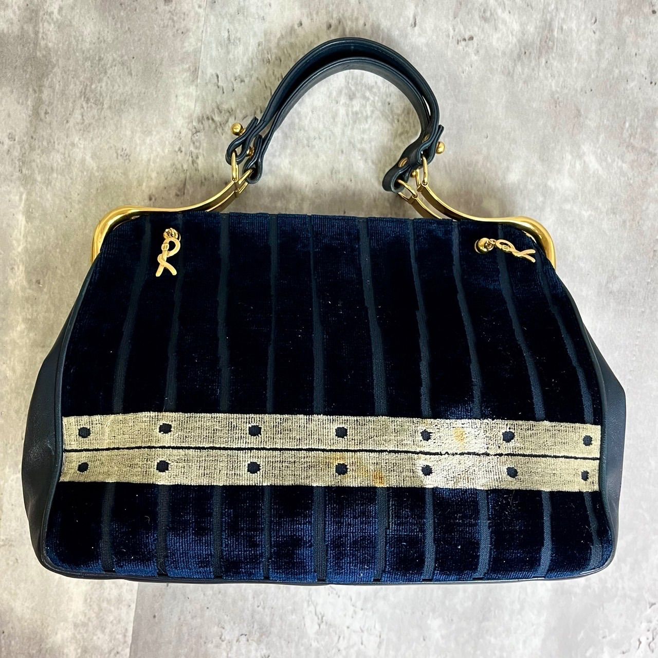 良品 ロベルタディカメリーノ トートバッグ ベロア レザー ブラック