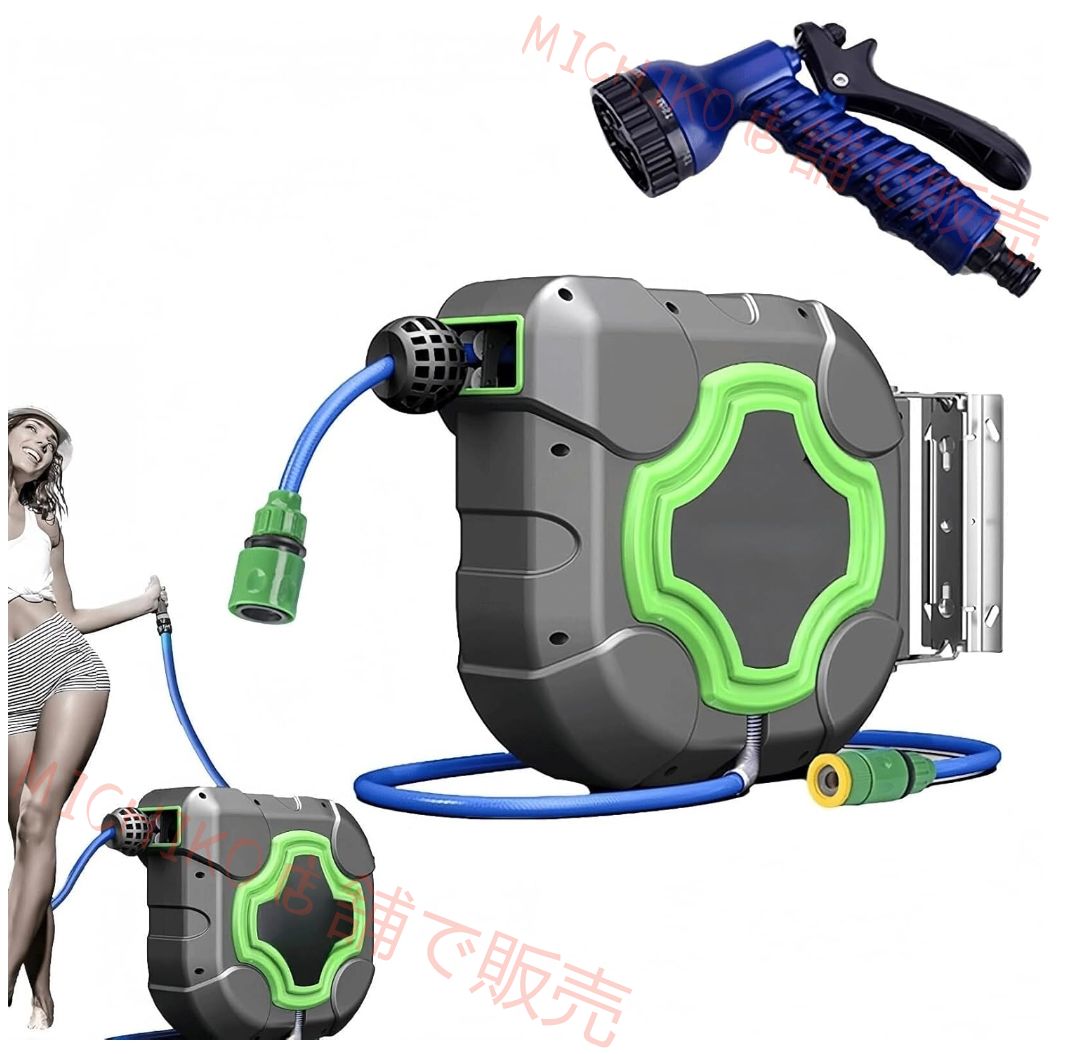 庭ホース格納式ガーデンホース リール10m 15m 20m家庭菜園用壁掛けウォーターリールメタル 任意の長さのロック 自動伸縮パイプローラー 20m