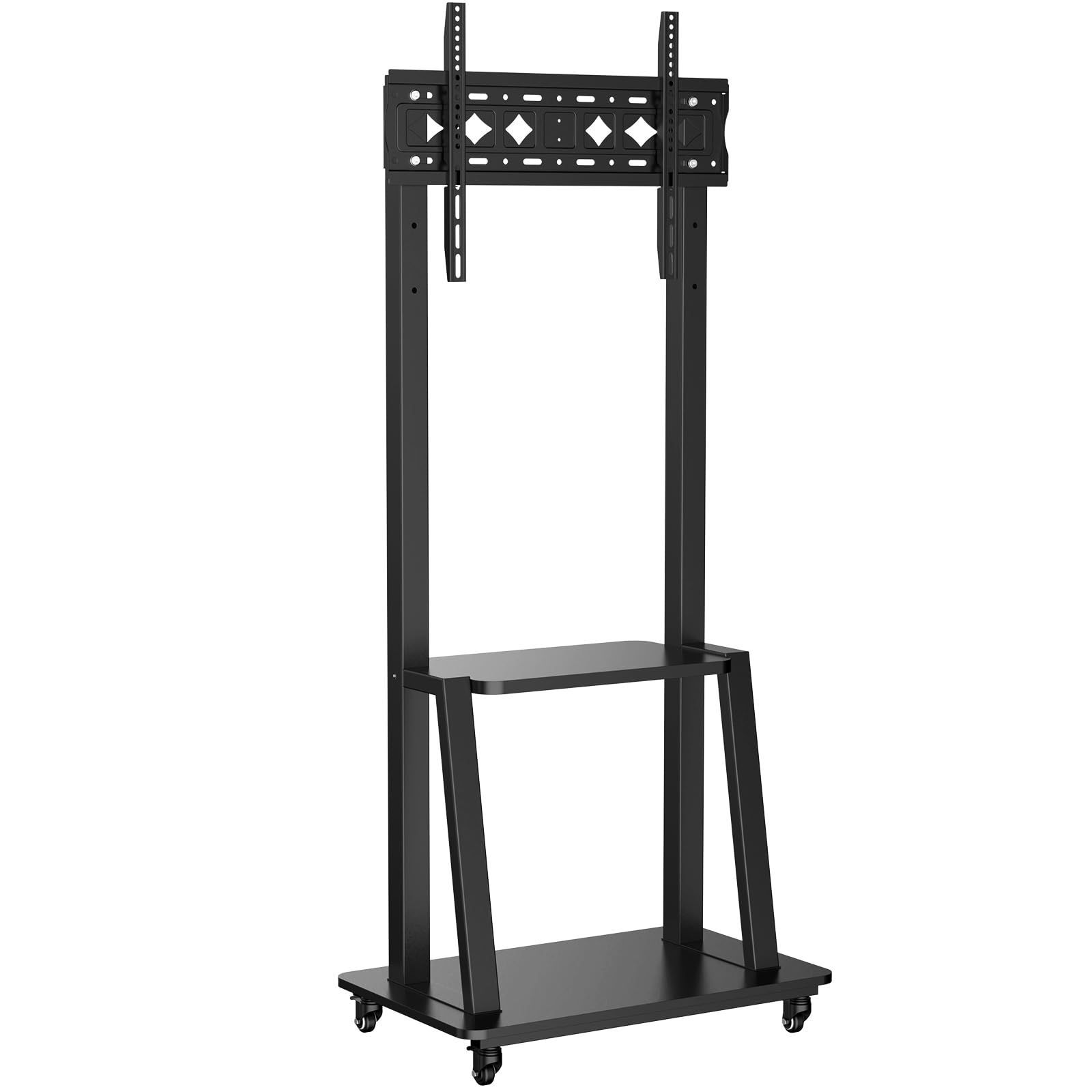 棚板付き 移動式 簡単な組み立て モニタースタンド 高さ調整 省スペース 耐荷重50KG ハイタイプ tv台 壁寄せスタンド 会議室用 大型テレビ テレビ台 業務用 32～75インチ 家庭用 キャスター付き テレビスタンド GLWIXY