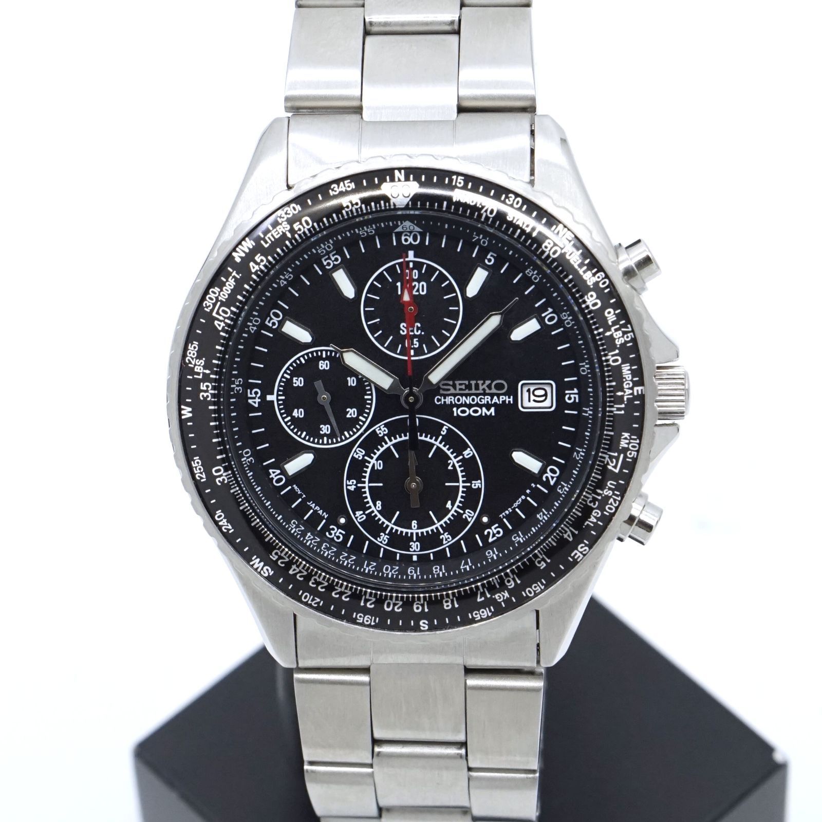 セイコー SEIKO 7T92-0CF0 SND253P1 タキメーター 100m防水 クロノ ブラック クォーツ 稼働品 25-M-841