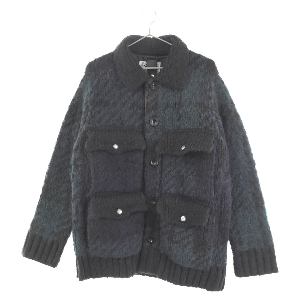 Sacai (サカイ) 23AW Jacquard Knit Blouson ジャガード ニット ブルゾン ウールジャケット ブラック/グリーン  23-03201M - メルカリ