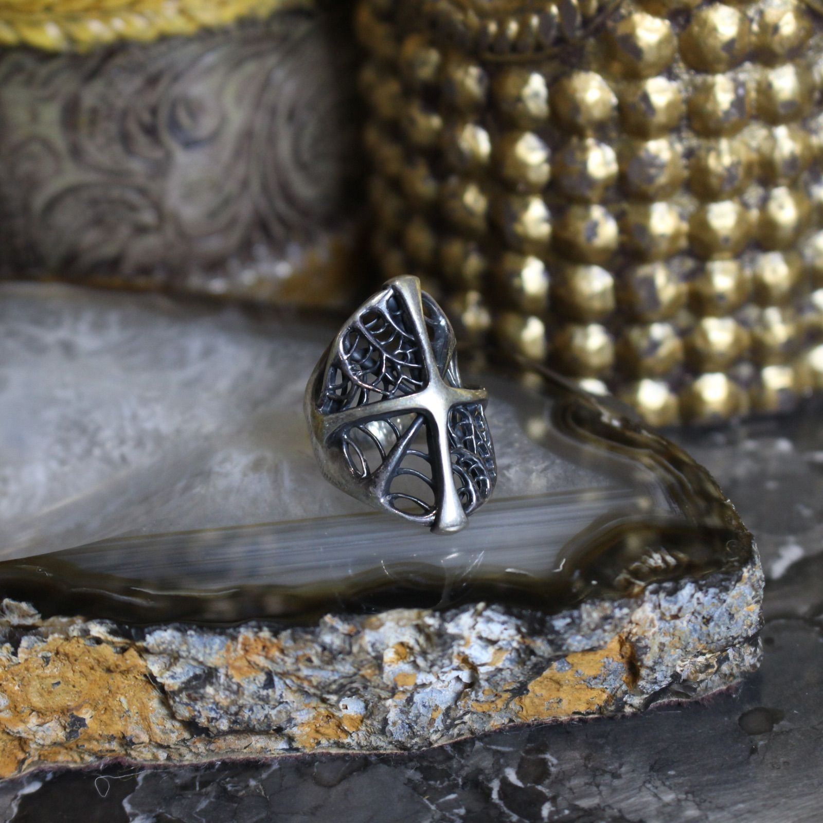 USA VINTAGE Straw Berry SPIDER WEB DESIGN SILVER RING/アメリカ古着 