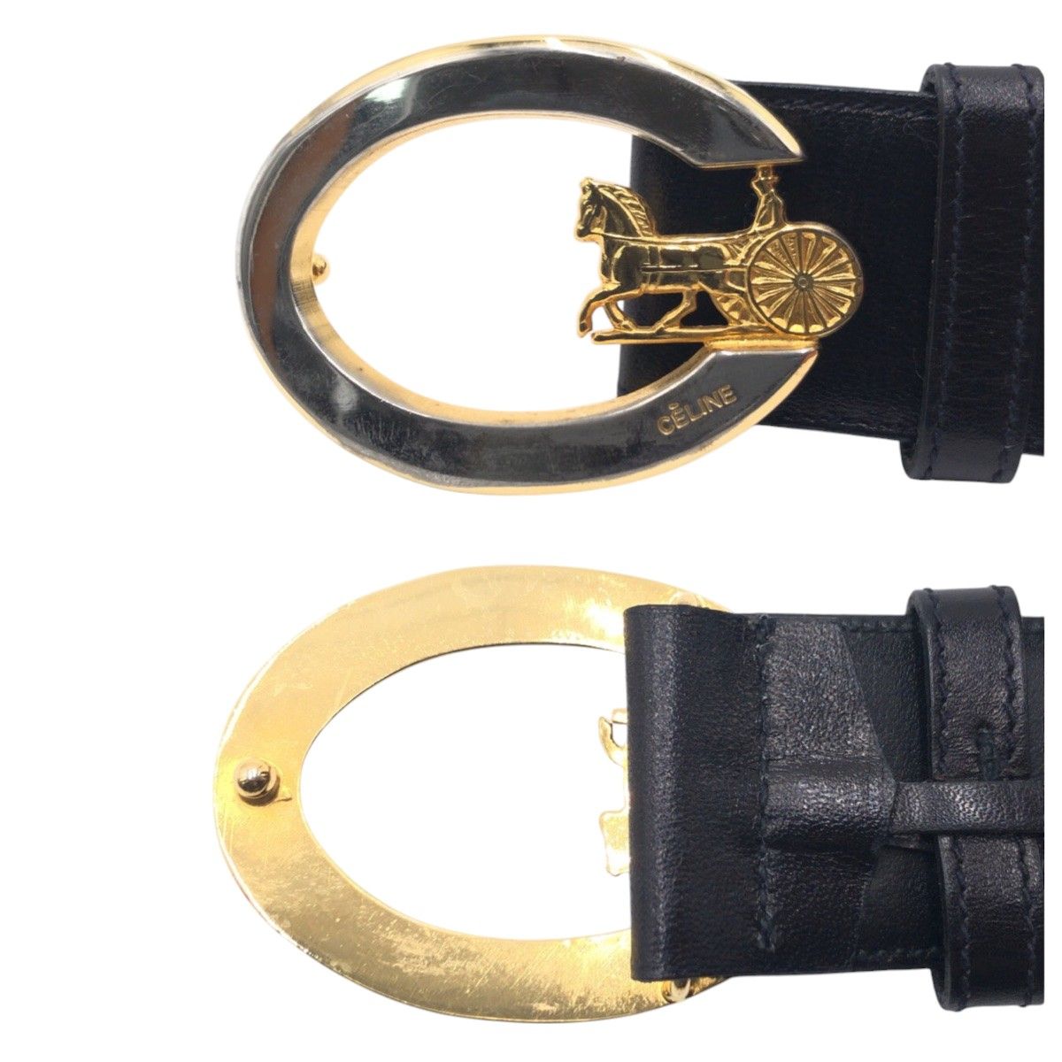 美品　セリーヌ　レディース　ベルト　レザー　馬車金具　ブラック CELINE セリーヌ 75 ベルト 馬車金具 バックルベルト ブラック