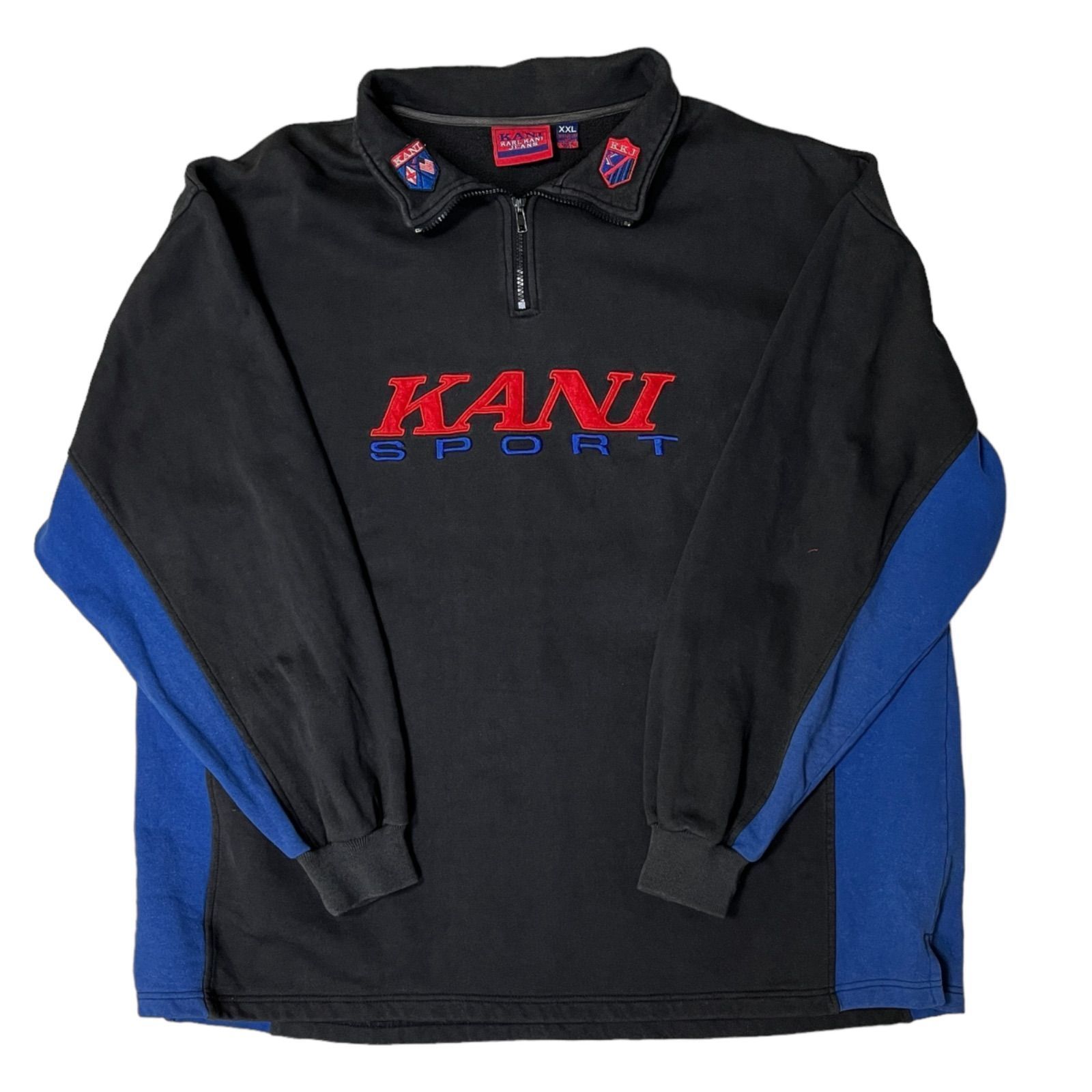 【古着/スウェット】KARL KANI(カールカナイ) カナイスポーツ スウェット ハーフジップ ブラック 黒 ブルー 青