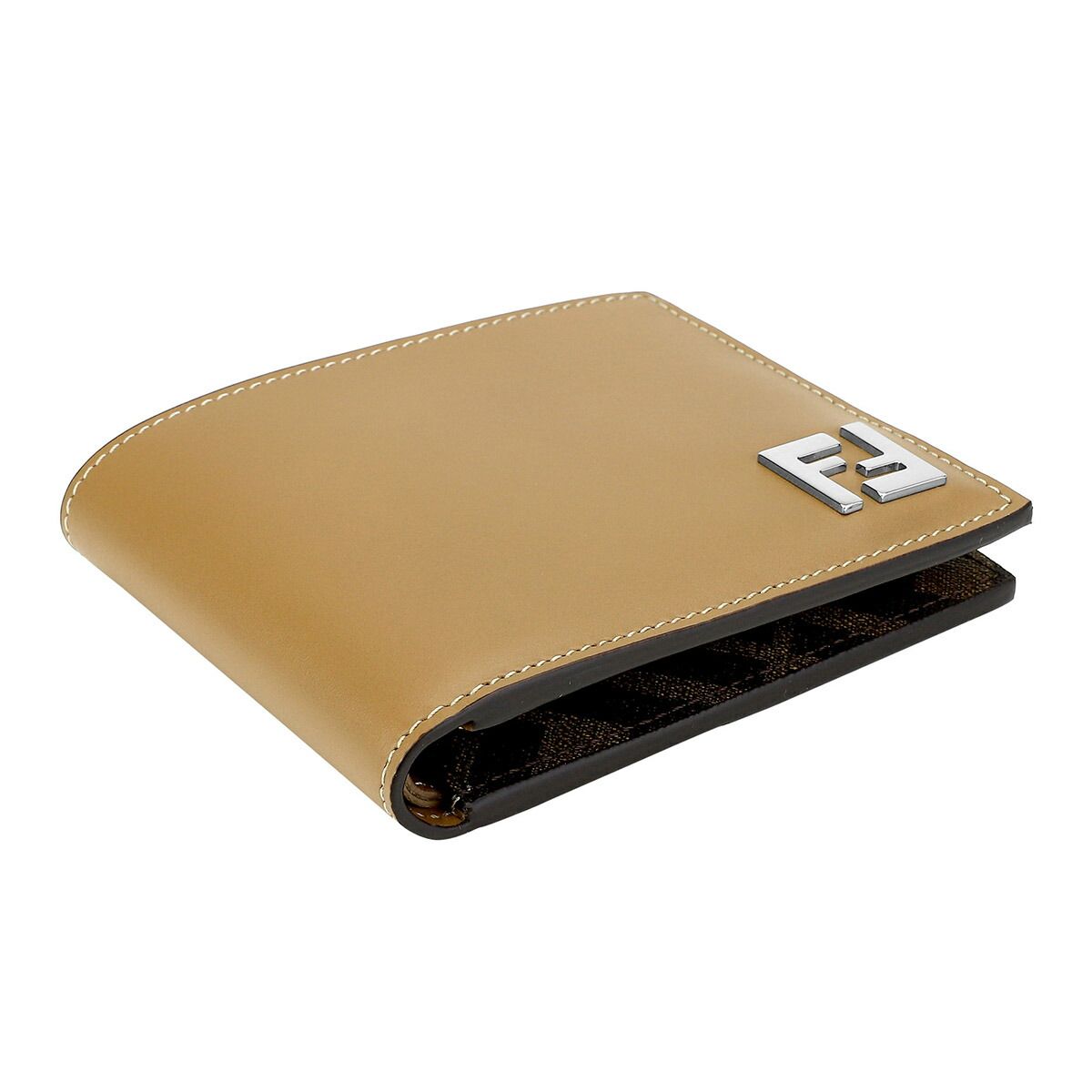 新品 フェンディ FENDI 2つ折り財布 FF スクエアード サンド  