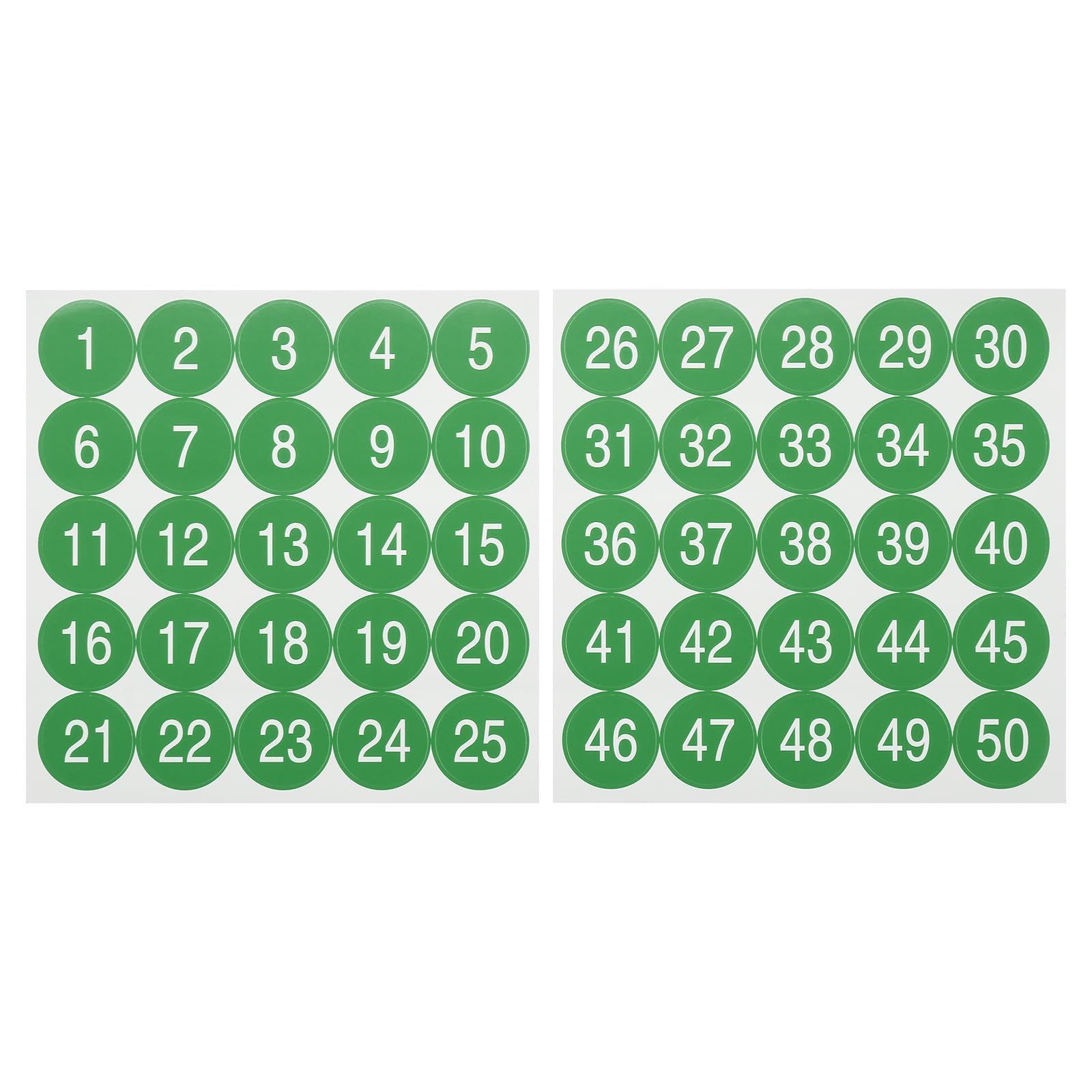 uxcell ラウンドナンバーステッカー 1-50ビニール連続番号ラベル 粘着式ナンバーデカール 事務所 教室 ボックスストレージ用 緑 各38.1 mm 10個