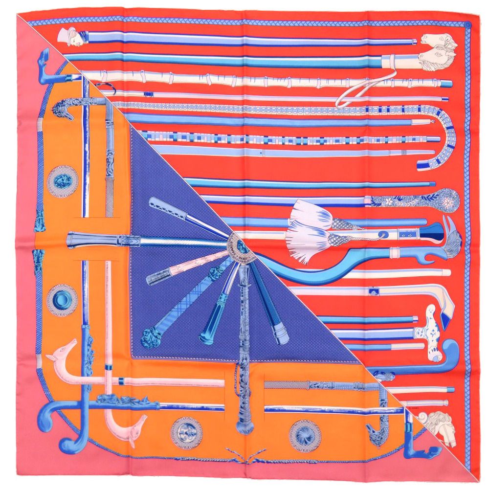 ☘️極美品☘️HERMES　Les Cannes ステッキ　スカーフ カレ Atelier Ninon / ヴィンテージ「エルメス」スカーフ 『CANNES et