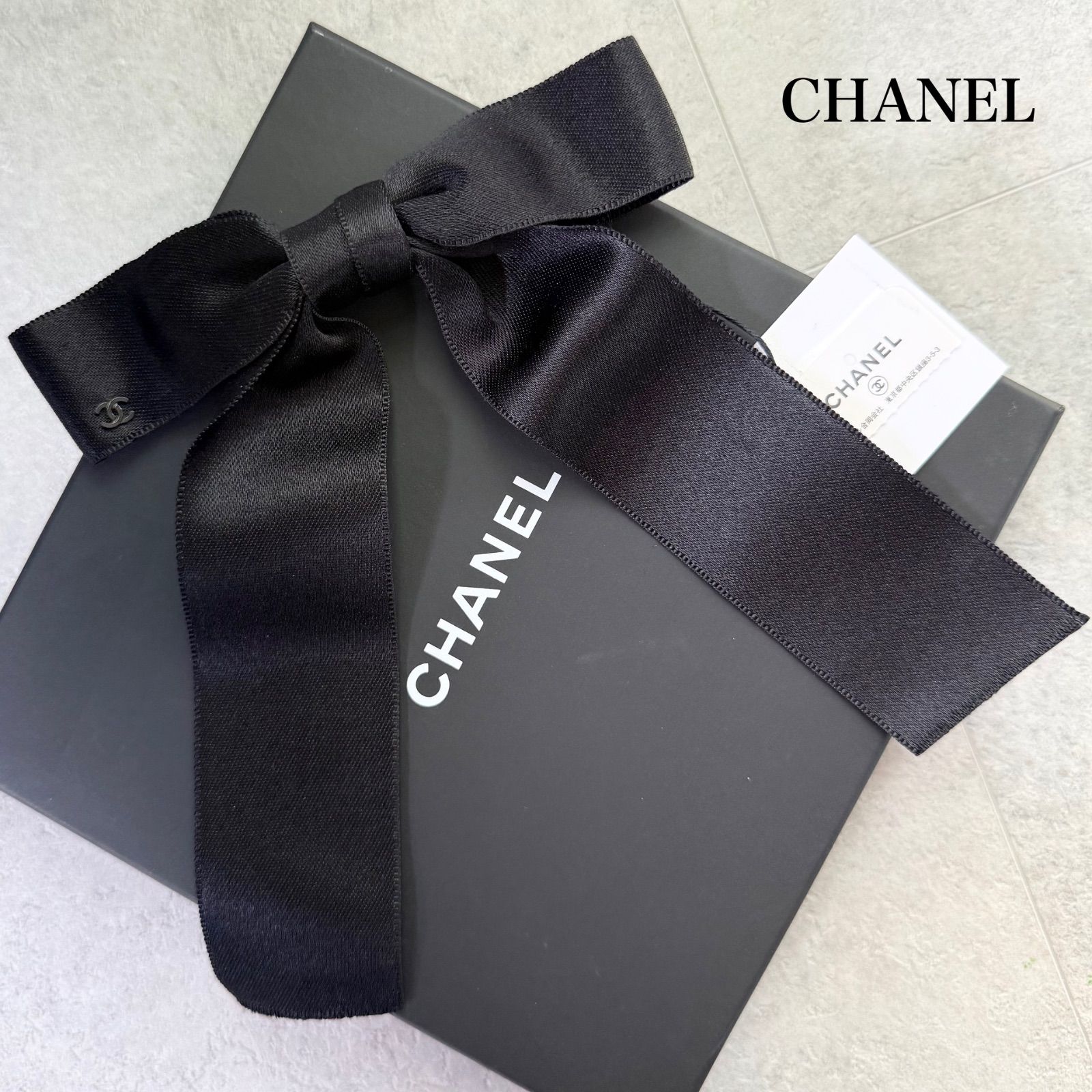 級 CHANEL シャネル ココマーク シルク リボンバレッタ コサージュ 黒 き ヘア 小物
