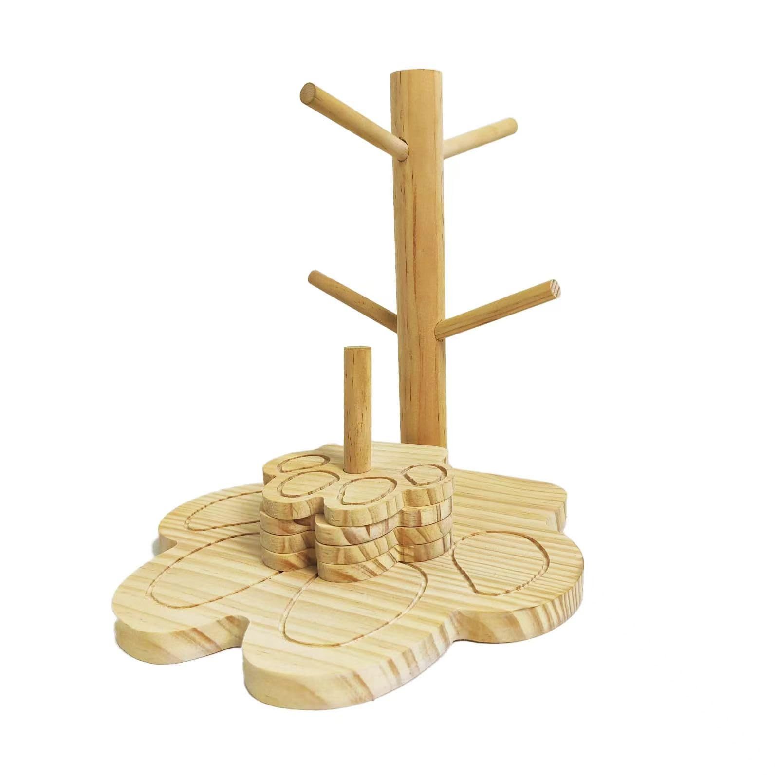 Ctpeng 25x25x25 CM コップスタンド，コップ 収納，マグカップツリー カップスタンド，木製 コップスタンド，玄関収納 掛け，猫の爪の形をしたコースターが4つ付いています