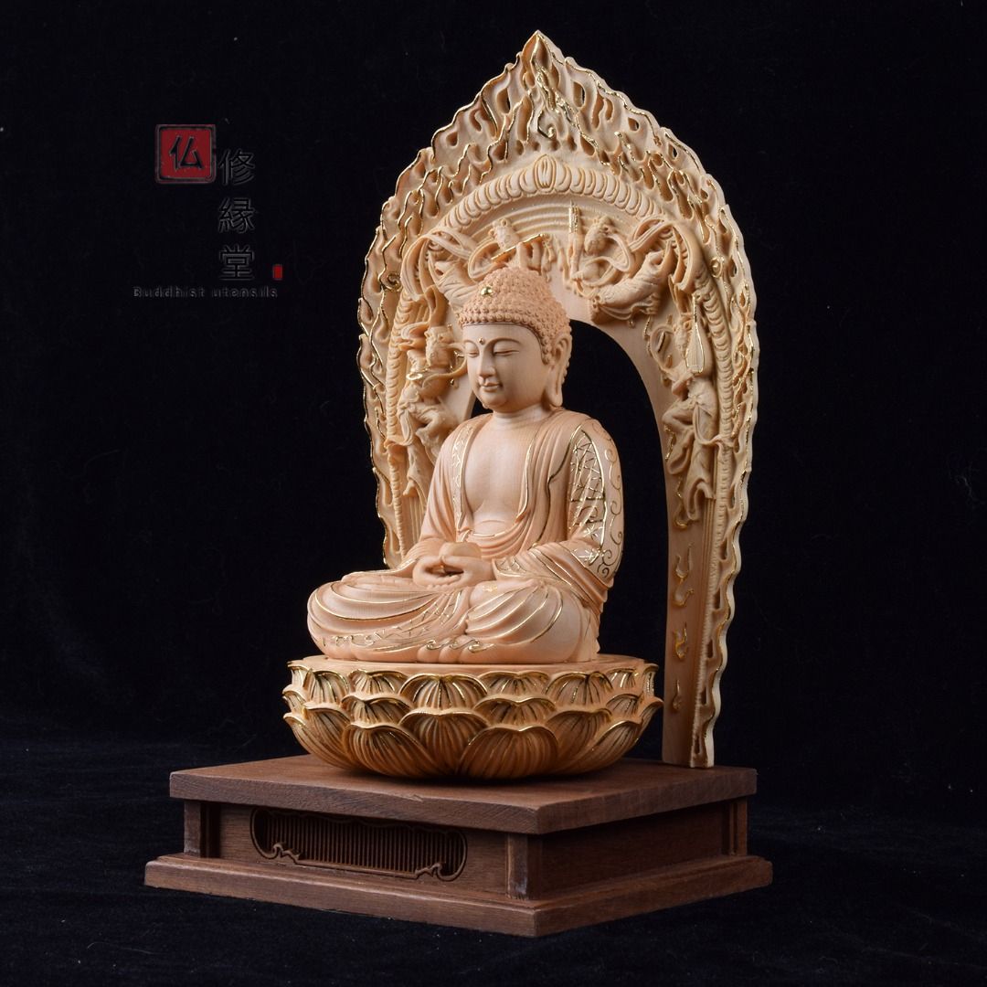 高い品質 仏教美術 XG3-10 木箱 釈迦牟尼仏 鍍金仏 古銅 座像，東洋 