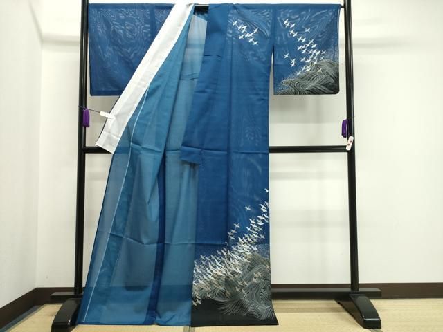 平和屋着物＊夏物　訪問着　絽　立波群鶴文　金銀彩　洗える着物　CAAW9880gh 平和屋着物＊夏物 訪問着 絽 立波群鶴文 金銀彩 洗える着物 CAAW9880gh