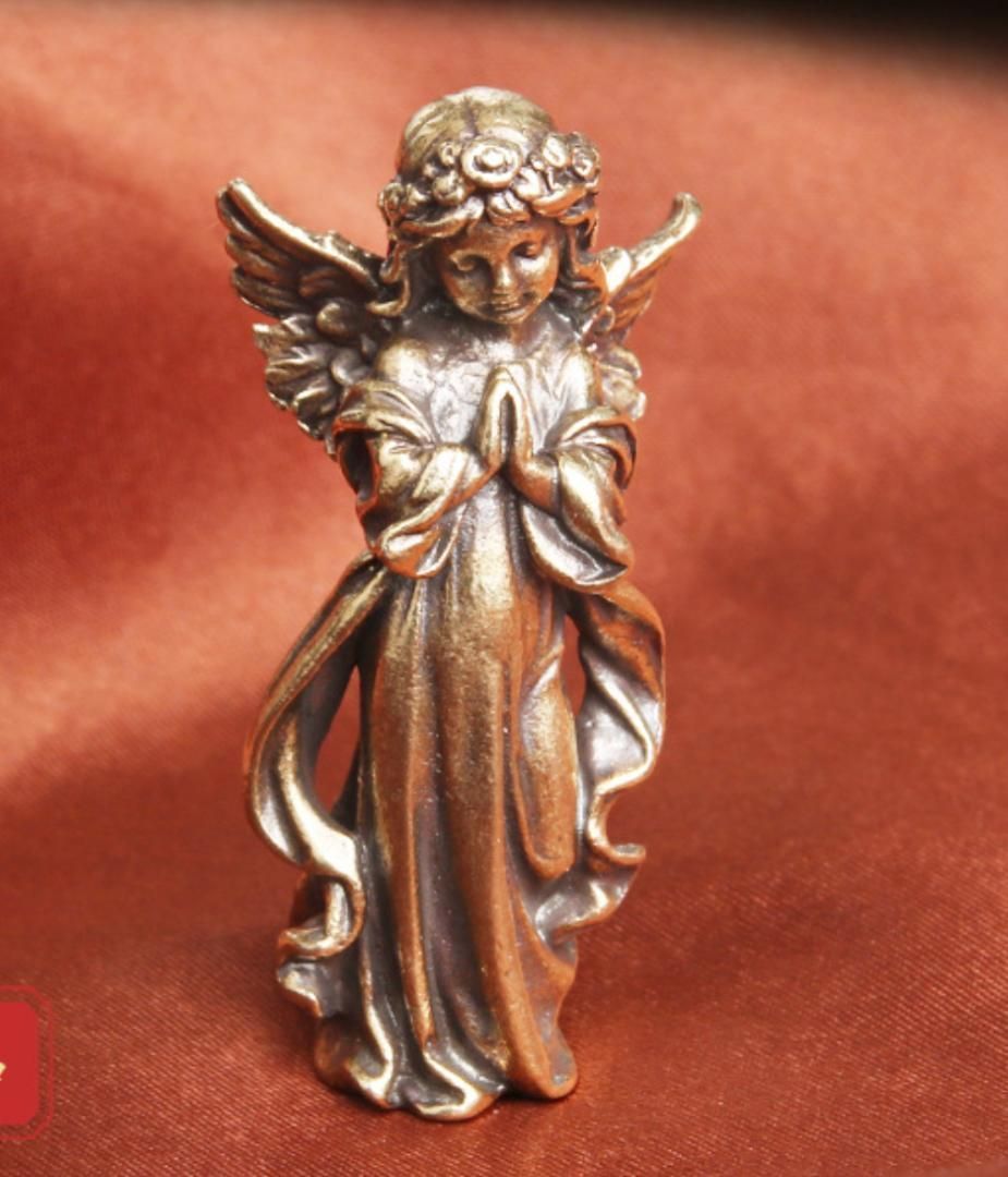 A09 エンジェル 祈りの天使 真鍮製 アンティーク オブジェ 西洋インテリア 公式 - 置物