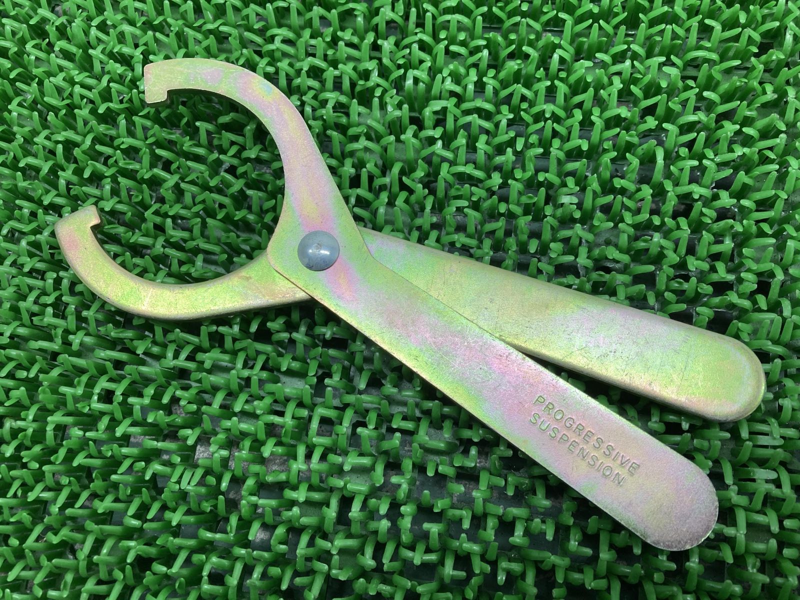 プログレッシブ製 フックレンチ 社外 中古 バイク 部品 ハーレー プリロード調整工具 リアサスペンション リングスパナ 曲がり無し