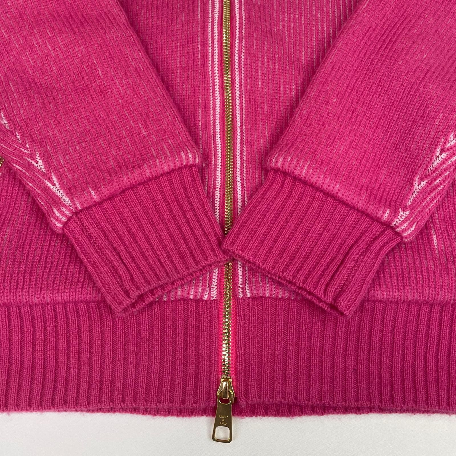 レディース マークアンドロナ MARK-LONA ニットアウター 38 M ピンク 中綿 ジャケット ダブルジップ スカル シリコンワッペン LLC-HASEGAWATOSO_COM