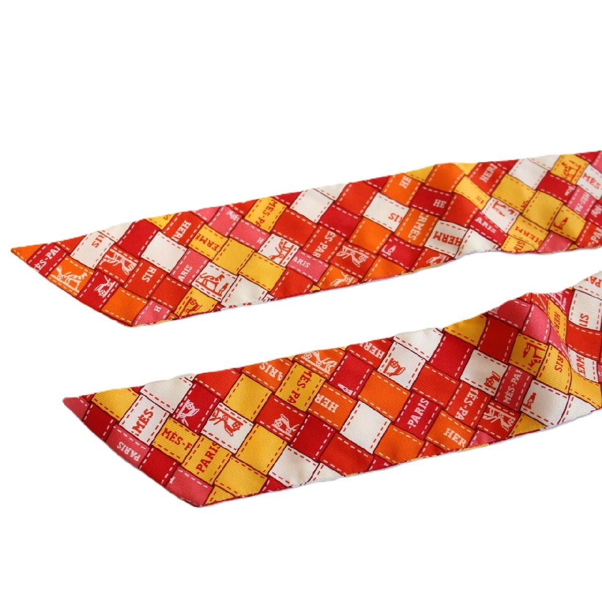 a130【美品】HERMES エルメス ツイリー ボルデュック・チェック HERMES エルメス ツイリー ボルデュック チェック シルク100％ レッド