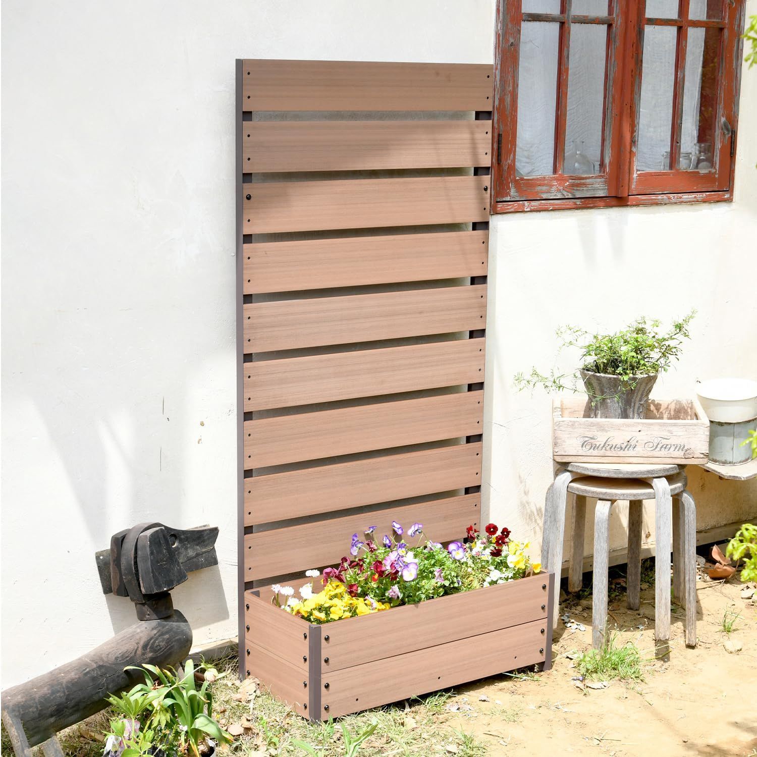 YPF-1570 NA ナチュラル 高さ150cm 幅72 プランター付き 人工木 目隠し フェンス ガーデンマスター Gardenmaster