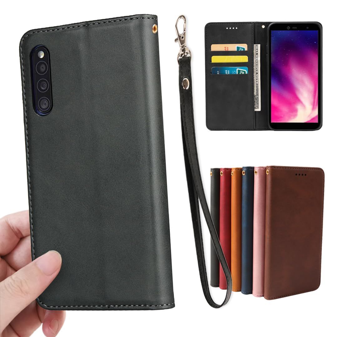 【人気商品】ブラック レトロ 耐衝撃 スタンド機能 ストラップホール カード収納 弱磁 内蔵マグネット 財布型 【GoKIGIoD ...