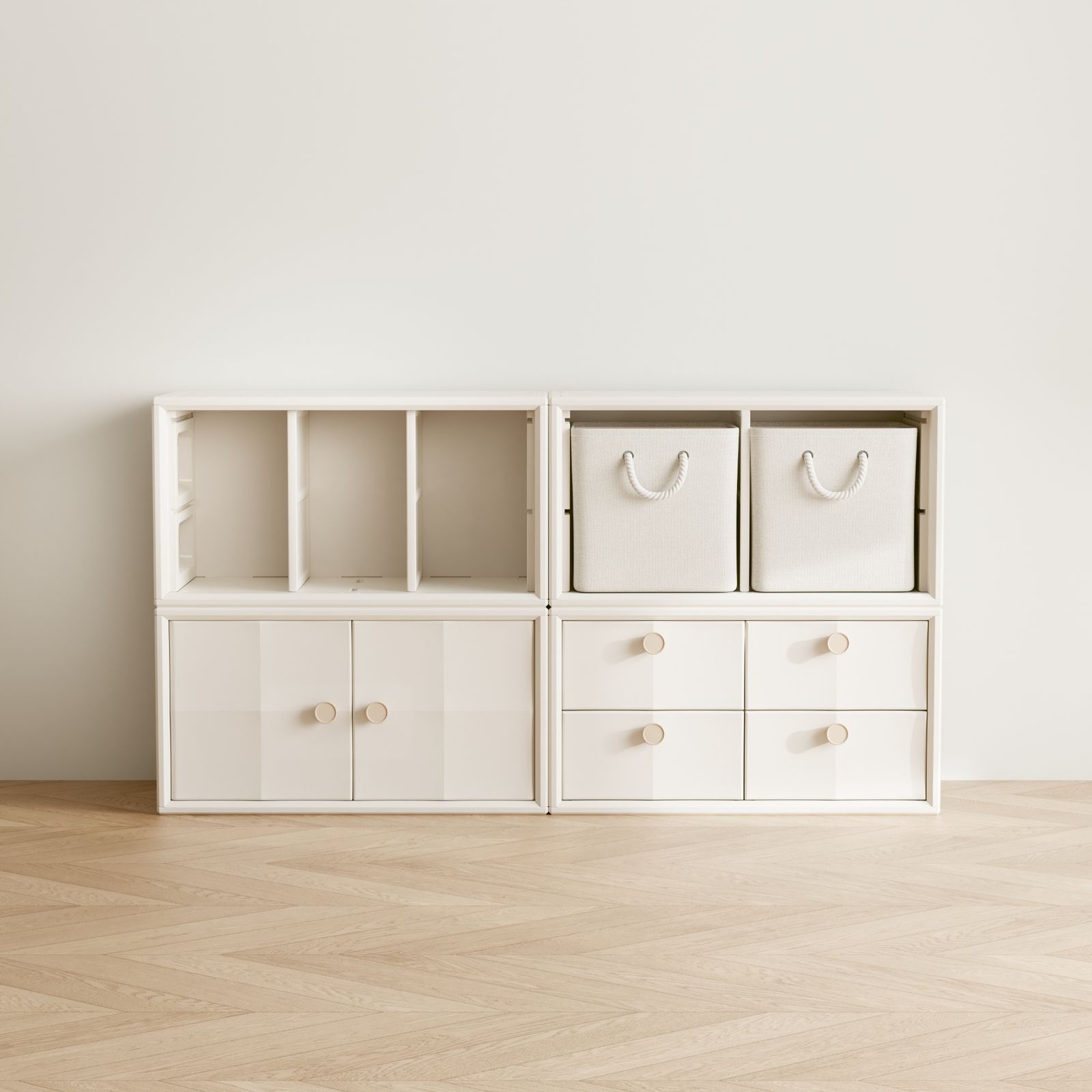 積み重ね収納 収納棚 扉付き おもちゃ箱 幅74cm 前開き キャビネット