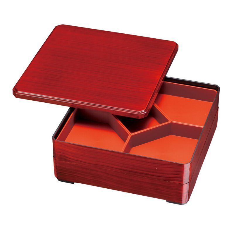 紀州塗り 9寸 隅切二段 オードブル 赤杢目 運動会 大型 弁当箱